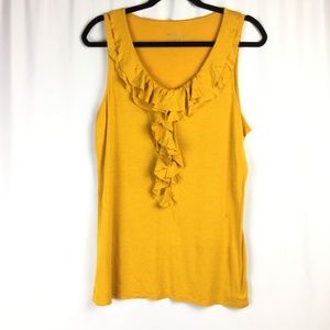 Mustard Yellow Sleeveless Top Blouse Ruffle Collar